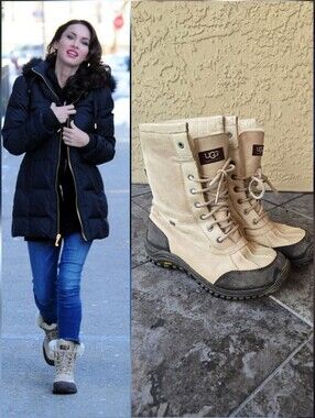 UGG Adirondack leather lace up snow winter boots waterproof fur size 9 cream